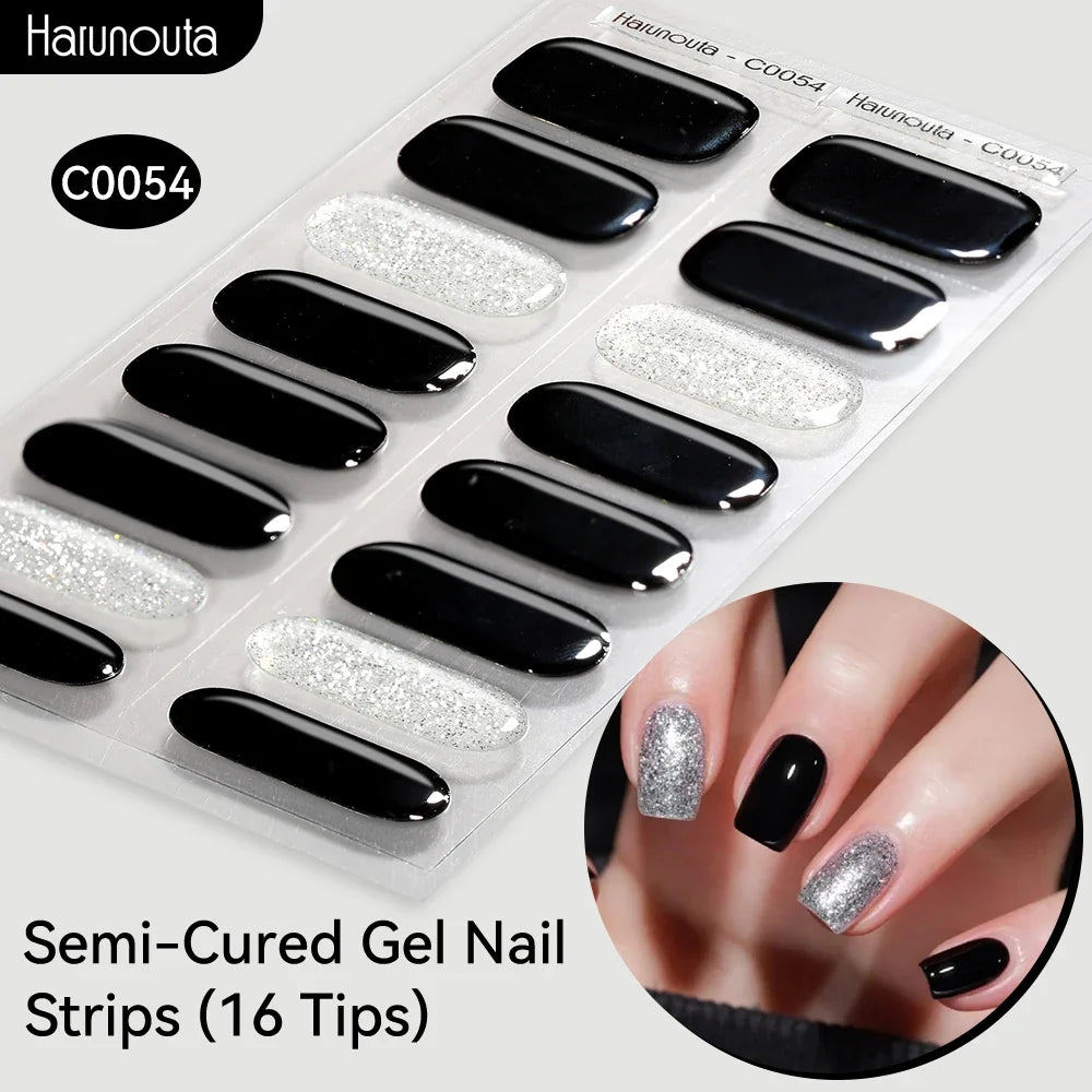 Gradient Auroras Semi Cured Gel Nail Strips Sparkly Shinning DIY Gel Polish Stickers for Nails Works with UV/LED Nail Lamps