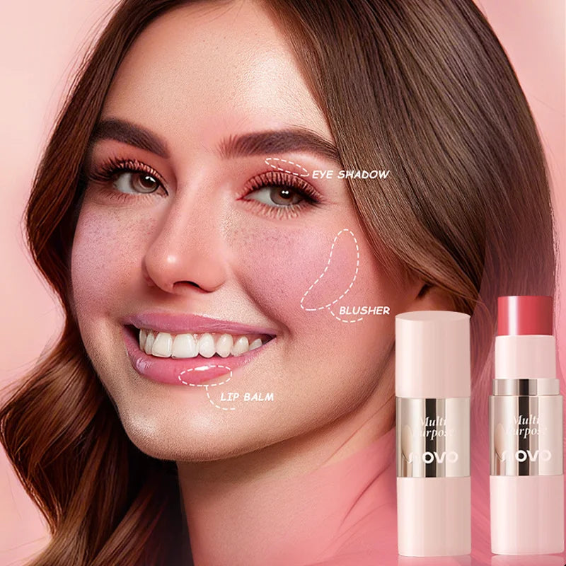 Multi-Use Cream Blush Stick For Eyes, Lips & Cheek, Nourishes & Moisturizes, Long-Wearing Blendable, Waterproof, Smooth Texture