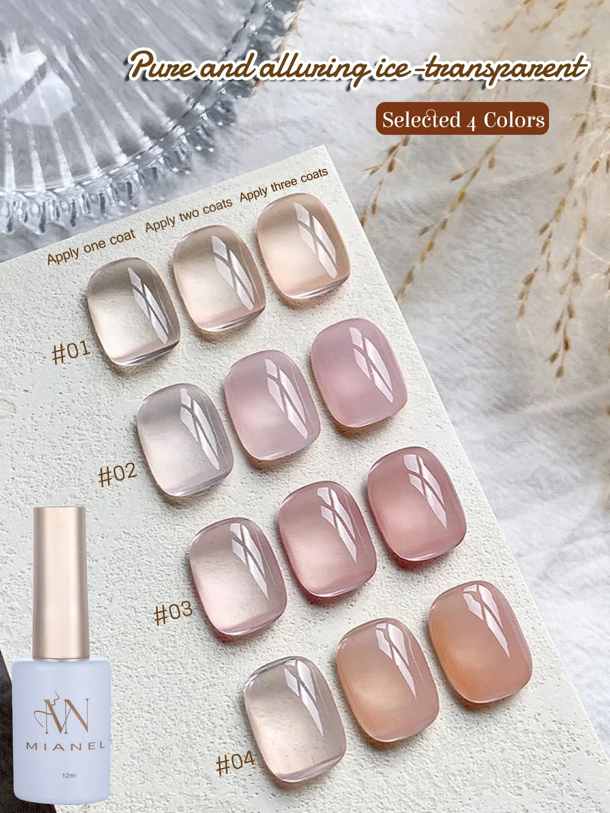 MIANEL  12ML Japanese Style Fairy Gel Nail Polish White Pink Nude Color Ice Clear Nail Polish Pink Nails Summer Nails 1-24pcs