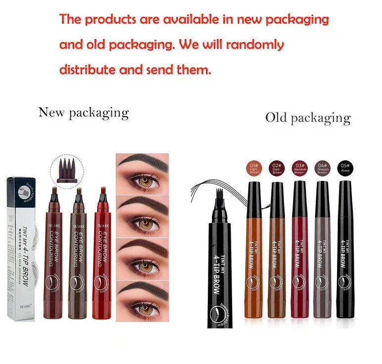 Four-pronged eyebrow pencil, four-end, long-lasting, non-smudged, water-resistant, anti-smudged eyebrow pencil