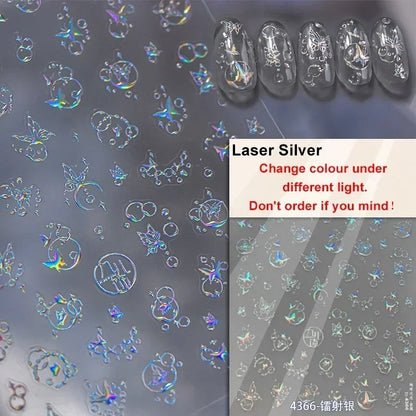 Jelly Butterfly 5D Nail Art Sticker Rhinestone Crystal Charming Shiny Insect Animals DIY Self Adhesive Decoration Manicure Decal