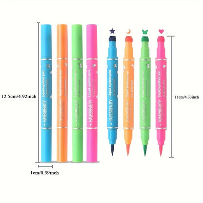 Double-head Liquid Stamp Eyeliner Set, 4 Styles/Colors Waterproof Slim Gel Felt Tip Liquid Eyeliner,Stars Hearts Moon Butterfly