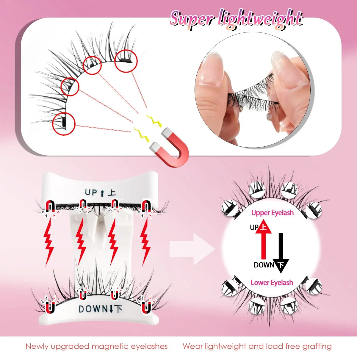 Magnetic Eyelashes 1/2 Pairs Handmade 3D Mink Lashes Reusable False Eyelashes Set Natural Long Fake Eyelash Makeup Tweezers Tool