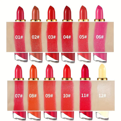 12 Colors Creamy Moisturizing Lipstick, Long Lasting Lipstick Leaning Tower Women and Schoolgirl Makeup Beginners Lip Makeup