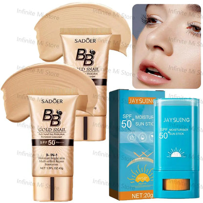 Gold Snail Sunscreen BB Cream Protector Facial Sun Block SPF50 BB Cream Isolation Lotion Concealer Facial Moisturizer