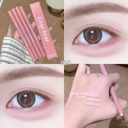 Double Ended Lying Silkworm Pencil 2 in1 Highlighter Nude Lower Eyelid Contour Aegyo-sal Eyeliner Makeup Stick with Detail Brush