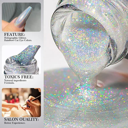 Rainbow Sparkle Holographic Nail Polish 7ml Multichrome Laser Glitter Nail Lacquer Quick-Dry Salon Professional Nail Art Polish
