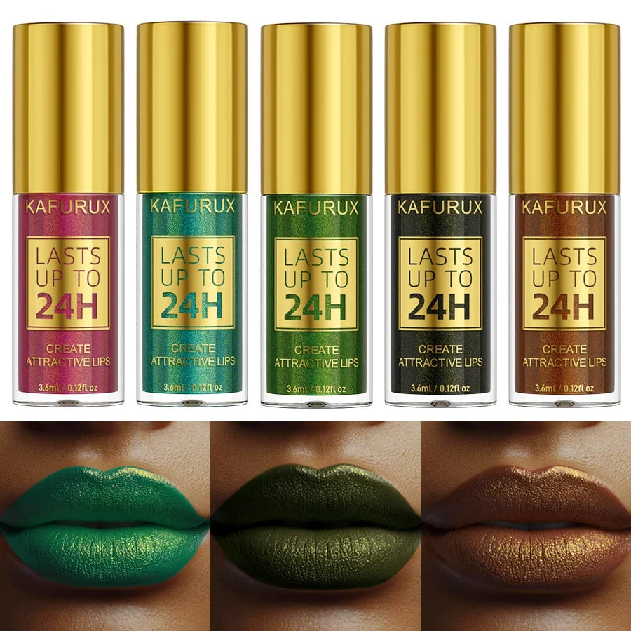Glitter Shiny Bold& Intense Metallic Lip Glaze Pearlescent Lip Tint, Waterproof Long Lasting Lip Gloss Makeup Matte Lip Gift fo