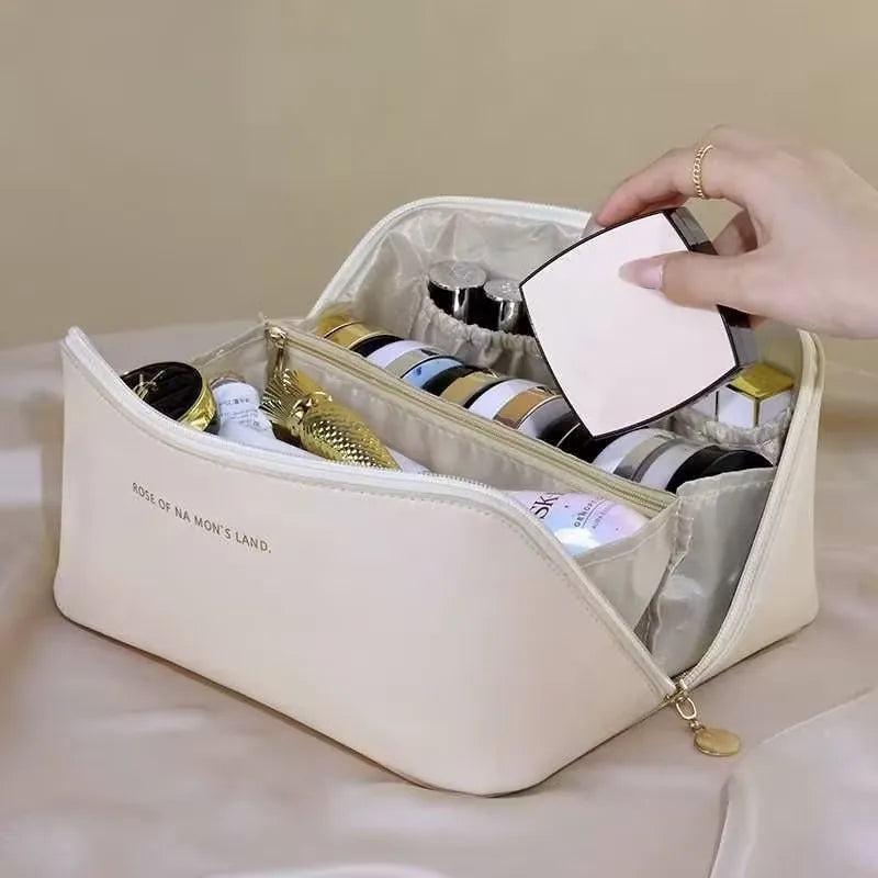 HOMEFISH Luxury Makeup Organizer for Women Toiletry Kit Bag Cosmetic Storage Pouch Travel Make up Case Zipper Lady Box