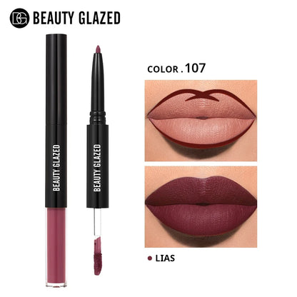 Beauty Glazed 2 In 1 Matte Lipliner Long-Lasting Lipstick Waterproof High Pigment Matte Lip Makeup