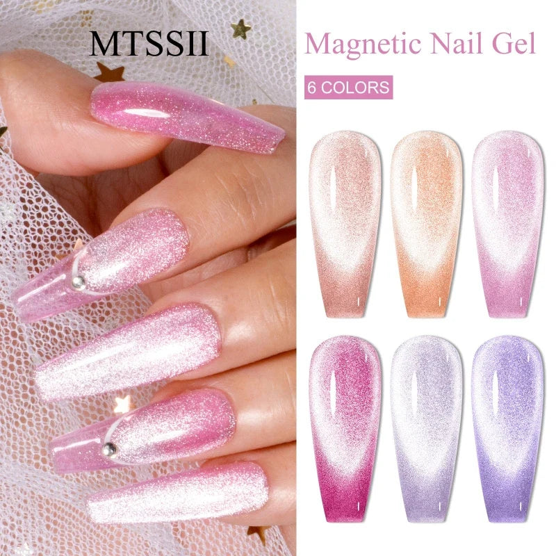 7pcs Shiny Cat Magnetic Gel Nail Polish Set With Magnetic Rod Pink Colorful Semi Permanent Soak Off UV Gel Varnish Nail Supplies