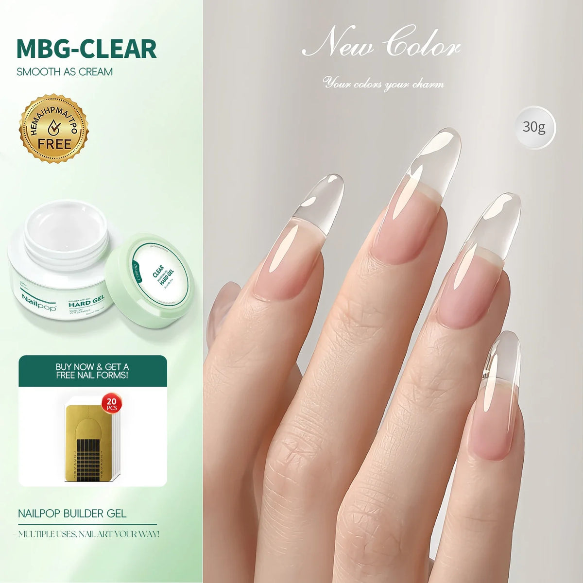 Nailpop 30g HEMA-FREE Builder Gel Milky Smooth UV Nail Gel for Extension Long Lasting Hard Gel Nail Strengthen Nail Art Design