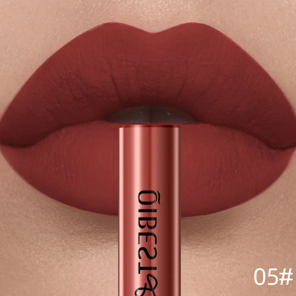 QIBEST Sexy Red Matte Lip Gloss Long Lasting Velvet Liquid Lipstick Lip Makeup Women Beauty Nonstick Cup Waterproof Lipgloss Hot