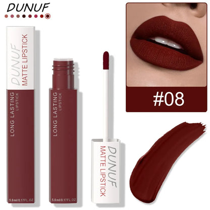 Non Stick Cup Liquid Lipstick Dark Purple Long Lasting Lip Gloss Matte Velvet Finish Resistant To Fading Waterproof Lip Cosmetic