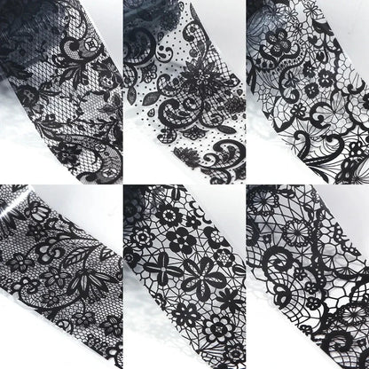 10 Rolls/Box White Black Lace Nail Art Foils Set Nail Transfer Sticker Paper DIY Manicure Nail Decoration Accessories
