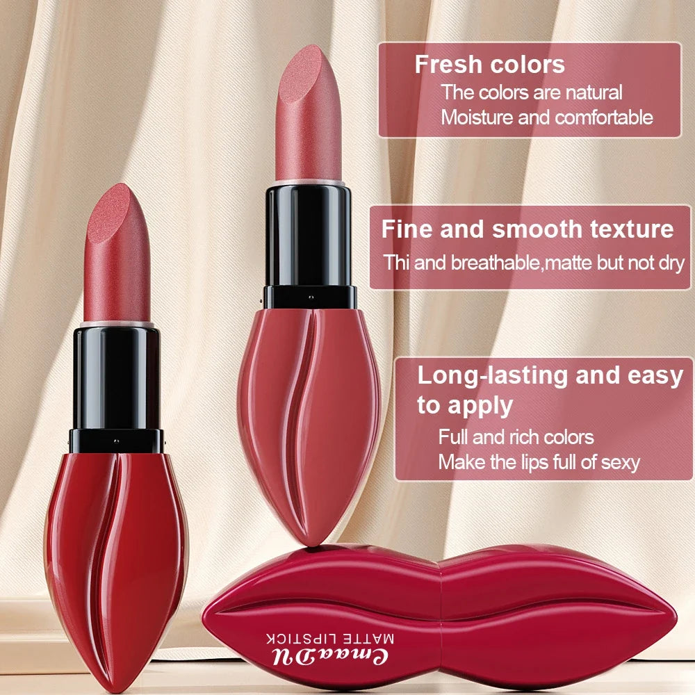 1pcs Matte Lip Gloss Lipstick, High Pigment Waterproof Velvet Long Lasting, Deep Red, Nude, Y2K Christmas Valentine's Day Gifts