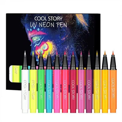 12pc Eyeliner Pencil Set,Eyeshadow Pen with Fluorescent UV Glow,Neon Body Paint Liquid Eyeliner Makeup Pen for Music Festival