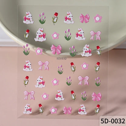 1Pcs 5D Lovely Panda Nail Stickers Cartoon Rabbit/Flower/Animal Self Adhesive Nail Art Decals Y2K Manicure Decorations Sliders *