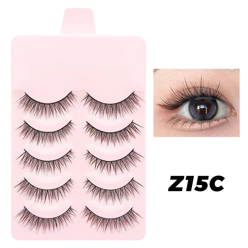 DINGSEN Fake Eyelash Anime Lashes 5 Pairs Little Devil Eyelashes Natural Daily Makeup Manga Eyelashes Clear Band Eyelashes