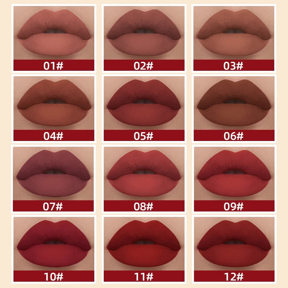 QIBEST Sexy Red Matte Lip Gloss Long Lasting Velvet Liquid Lipstick Lip Makeup Women Beauty Nonstick Cup Waterproof Lipgloss Hot