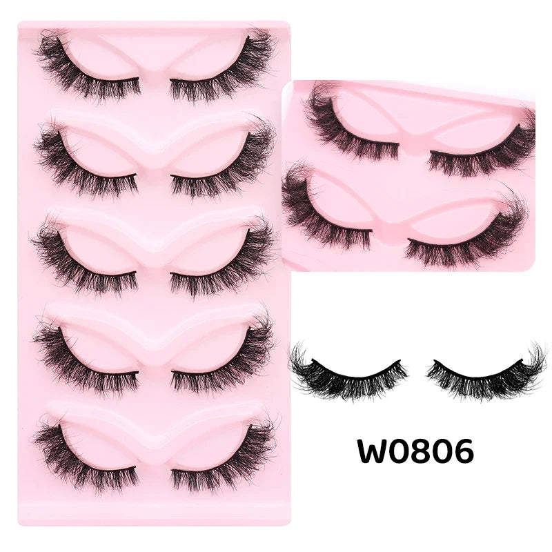 DINGSEN 5 Pairs Cat Eyelashes Fluffy Cat Lashes Fake Eyelash Wispy Natural Look long Mink Eyelashes Strip Lashes Cat Eye Lashes