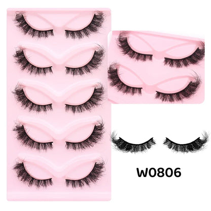DINGSEN 5 Pairs Cat Eyelashes Fluffy Cat Lashes Fake Eyelash Wispy Natural Look long Mink Eyelashes Strip Lashes Cat Eye Lashes
