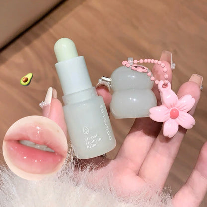 Crystal Strawberry Lip Balm Moisturizing Hydrating Lips Mask Stick Reduce Lip Lines Key Chain for Lip Care Change Color Lipstick
