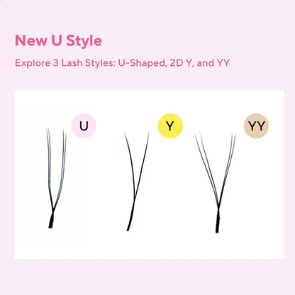 DIYDAY U-shaped YY Eyelash Extension Premium PBT Double Layer U Sahpe YY Lashes Ultra Soft Featherlight False Mink Eyelashes