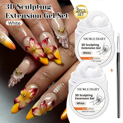 NICOLE DIARY White Non Stick Hand Extension Gel Nail Polish For 3D Shaping Carving Flower DIY Nail Art Extension Acrylic