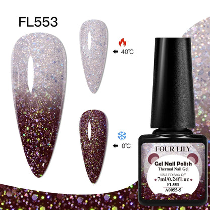 FOUR LILY 7ml Thermal Nail Gel Polish 3 Colors Changing Semi Permanent Soak Off UV/LED Nail Supplies Gel for Manicure Design