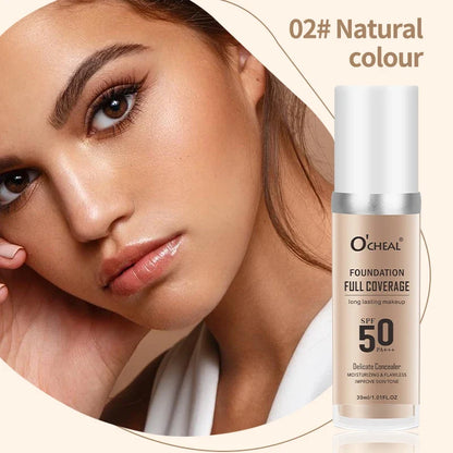 O‘CHEAL 50PA+++ Liquid Foundation Cream Lasting Coverage Makeup Concealer Moisturizing Bright Skin Tone Hydrating Beauty Cream