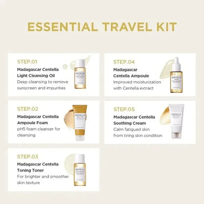 SKIN1004 Madagascar Centella Travel Kit, Toner, Ampoule, Soothing Cream, Cleansing Oil, Ampoule Foam, Basic Skincare Mini 5pcs