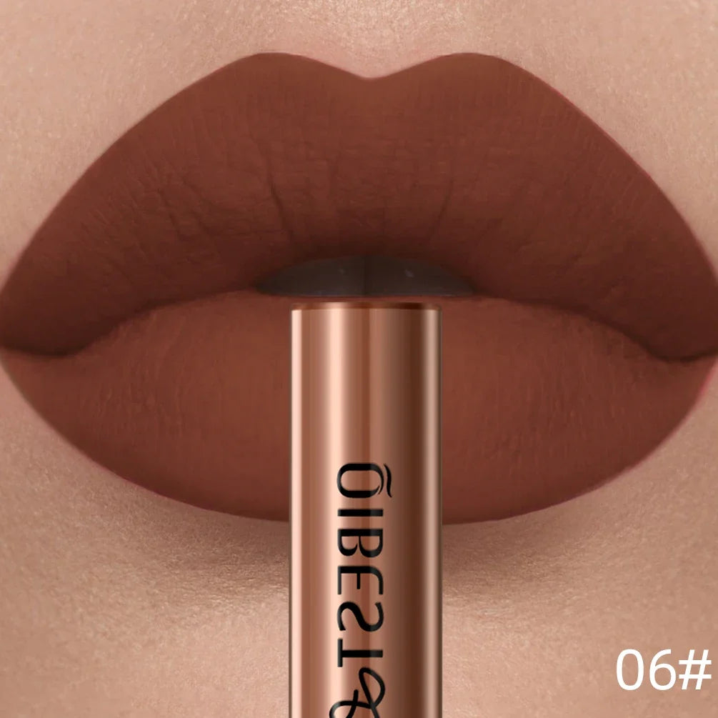 QIBEST Sexy Red Matte Lip Gloss Long Lasting Velvet Liquid Lipstick Lip Makeup Women Beauty Nonstick Cup Waterproof Lipgloss Hot