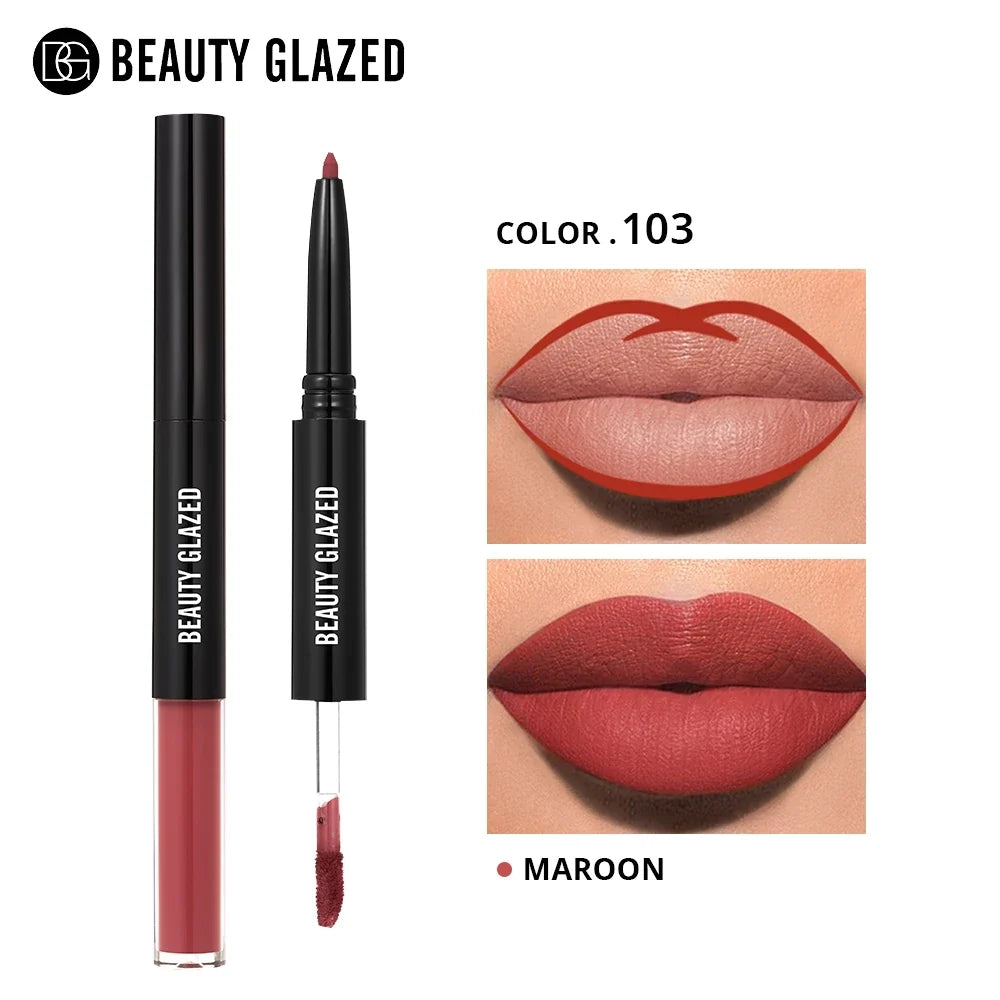 Beauty Glazed 2 In 1 Matte Lipliner Long-Lasting Lipstick Waterproof High Pigment Matte Lip Makeup