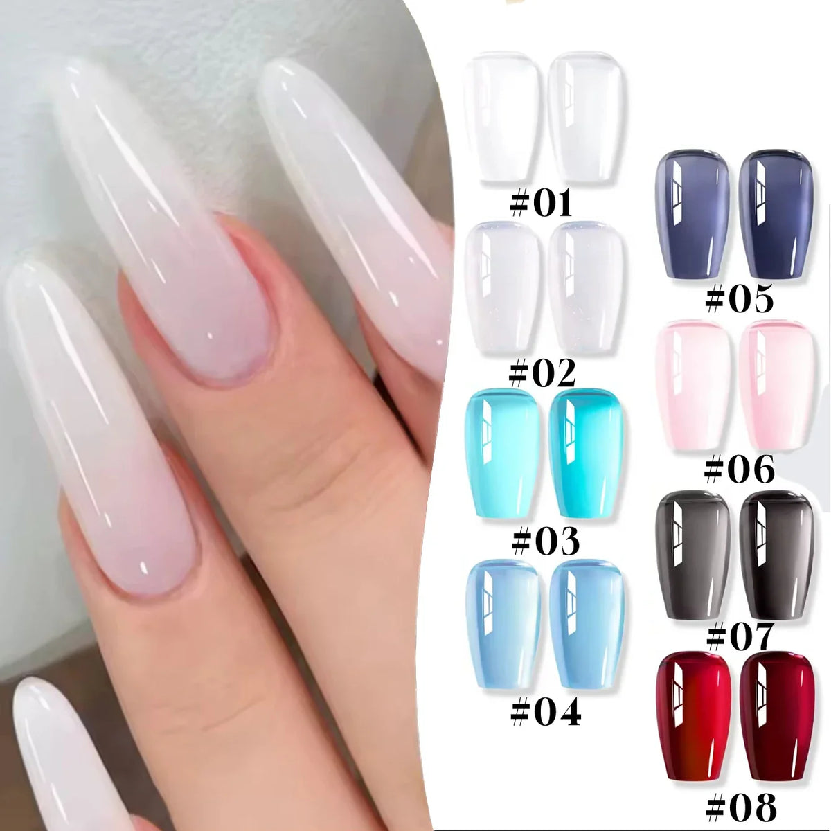 10ML 1-24PCS Milk White Jelly Gel Nail Polish Nail Art 2026 New Popular Nail Supplies UV LED Light Nails Black Red Nails