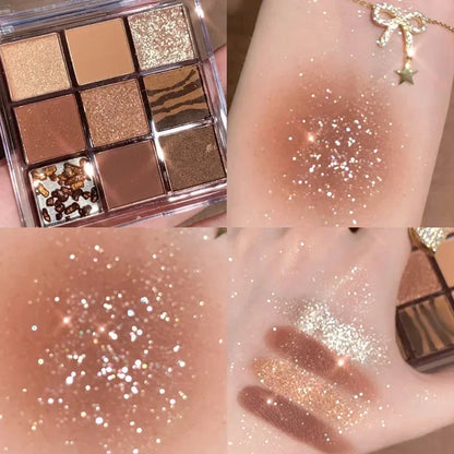 9 Colors Chocolate Eye Shadow Palette Pearly Matte Earth Color Eyeshadow Pallete Shiny Sequins Eye Pigments Lasting Makeup