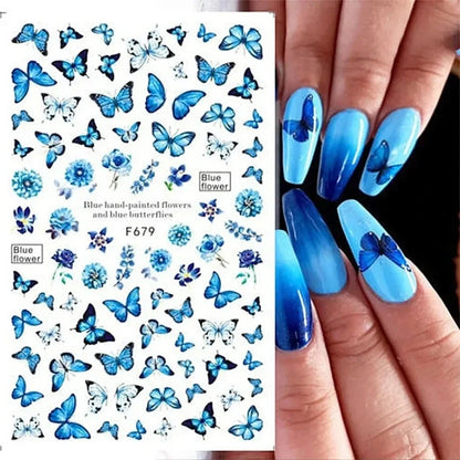 Elegant Butterfly Nail Manicure Stickers Blue Butterflies Leopard Retro Flowers Adhesive Decal Wedding Charm Manicure Tips