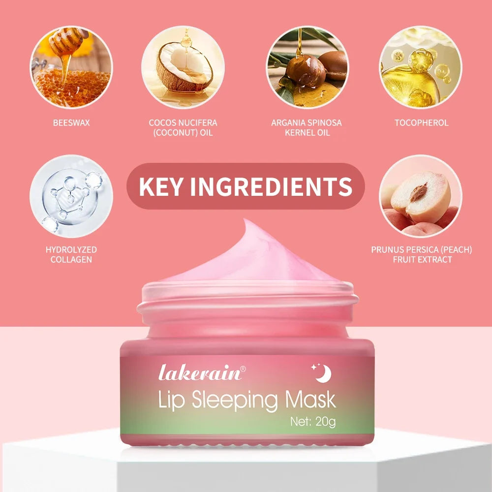 Peach Collagen Lip Sleeping Mask Powerful Moisturizing Repair Plumping Suitable Dry Chapped Lips Skin Care Long-Lasting Hydrate
