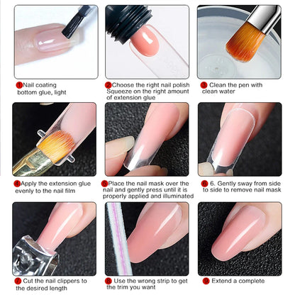 3pcs 15ml Poly Nail Gel Full Set For Extention Gel Polish Steal Push, Base And Top Coat, Cleaning Water And Nail Mold Kit Set
