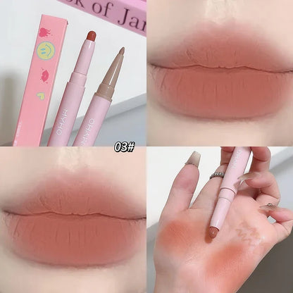 Double-head Matte Lipstick Waterproof Velvet Nude Pink Lip Liner Pencil Sexy Red Brown Pigment Lips Makeup Long Lasting Lip Tint