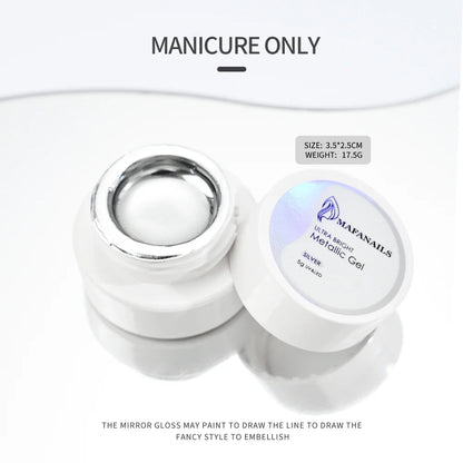 MingLee Silver Metal Gel Metallic Nail Polish Chrome 3D Metal Painted Gel Polish 5ml Liquid Mirror Effect Glossy Shine Manicure