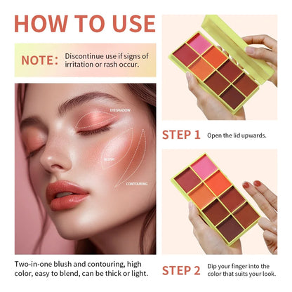 8-Color Blusher Cream Plate Highlighter Palette Face Blush Cosmetics Long Lasting Waterproof Concealer Natural Look Matte Makeup