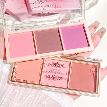 HISYI three-color blush natural color rendering delicate non-flying powder matte rouge holding makeup clear vitality girl blush