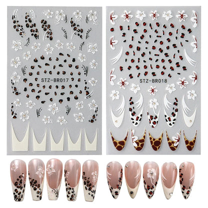 Cheetah French Nails Stickers Flowers Leopard Self-Adhesive Decals Holographic Slider Manicure Art Supplies And Decorations