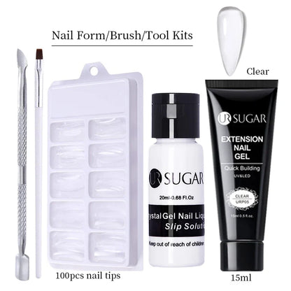 UR SUGAR 15ml Extension Gel Nail Polish Bright Nude White Clear Semi Permanent UV Hard Gel Nails Finger Prolong Gel Varnish Set