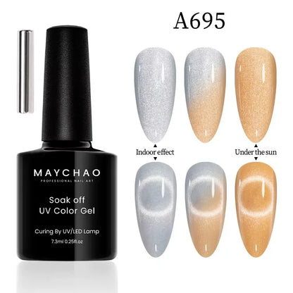 MAYCHAORomantic Galaxy Cat Eye Gel Nail Polish With Magnet Soak off UV Holographic Magnetic Rainbow Gel Polish for Nail Manicure