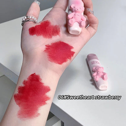 Cute Little Bear Lip Glaze Mist Face Matte Velvet Lipstick Holding Makeup Whitening Lip Cream Coloring Lip Color