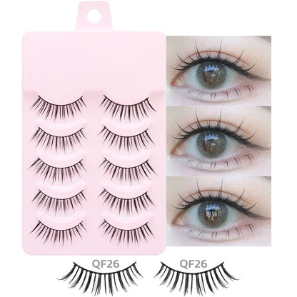 DINGSEN 5 Pairs Manga Lashes Eyes Lashes Soft Natural Long Eyelashes Fake Lashes Anime Wispy Strip False Eyelashes Makeup