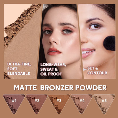 Lakerain Matte Bronzer Powder Long Lasting Makeup Effect Waterproof Sweatproof Setting Powder Oil Control Bronzer Face Makeup