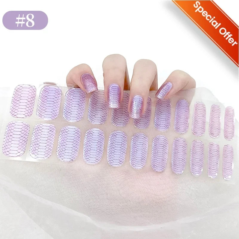20Tips Gradient French Semi-cured Gel Nail Sticker UV Lamp Needed Full Cover Nail Gel Polish Wraps Manicure Press on Nails Decal